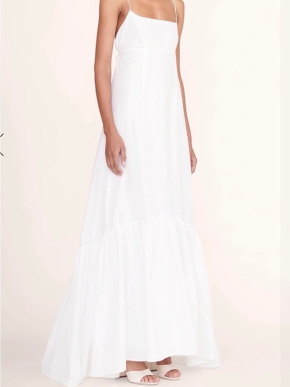 STAUD Florence White Spaghetti-Strap Maxi Dress